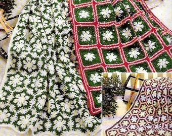 RUHESTANDSVERKAUF ** Vintage Häkelanleitung für Weihnachten Schneeflocke Afghanen Oma Quadrat Sechsecke Urlaub Afghan Decke Tagesdecke