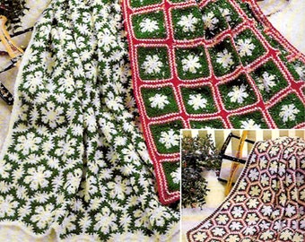 Vintage Crochet Pattern for Christmas Snowflake Afghans Granny Square Hexagons Holiday AfghanThrow Blanket Bedspread INSTANT DOWNLOAD PDF