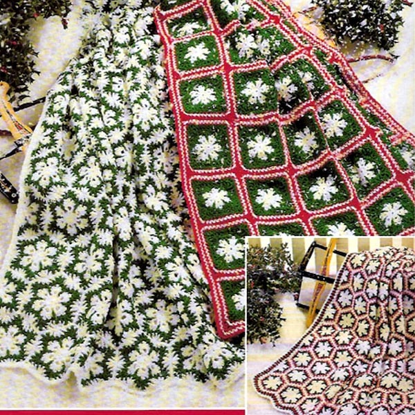 Vintage Crochet Pattern for Christmas Snowflake Afghans Granny Square Hexagons Holiday AfghanThrow Blanket Bedspread INSTANT DOWNLOAD PDF