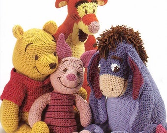 SALE Vintage Crochet Pattern Four Toys  Winnie the Pooh, Tigger, Piglet and Eeyore Toys Dolls   Vintage Soft Toy Pattern Retro Baby Toys PDF