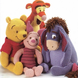 SALE Vintage Crochet Pattern Four Toys  Winnie the Pooh, Tigger, Piglet and Eeyore Toys Dolls   Vintage Soft Toy Pattern Retro Baby Toys PDF