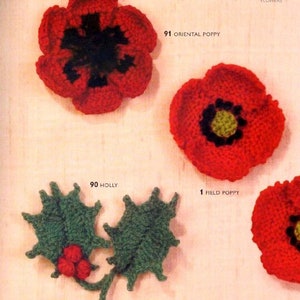 Vintage Knitting and Crochet Pattern Flowers Fruit Vegetables Butterflies Bees Leaves  Wedding Christmas Decoration Easter Remembrance Poppy