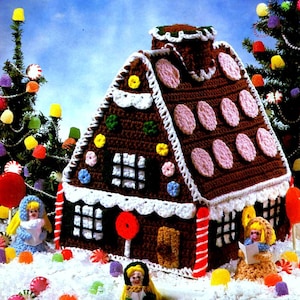 Vintage Christmas Crochet Pattern  Gingerbread Cookie House and Carol Singer Dolls  Holiday Ornament Decoration