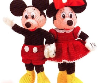 Vintage Crochet Pattern  Mickey and Minnie Mouse Dolls  Vintage Soft Toy Pattern Retro Baby Toys