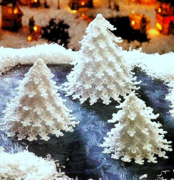 Vintage Christmas Crochet Pattern  White Lace Mini Christmas Trees  H…