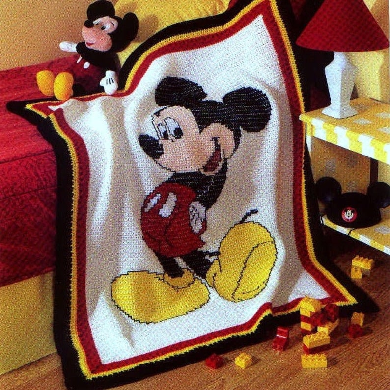 Vintage Crochet Pattern Mickey Mouse Afghan Blanket Bedspread Etsy