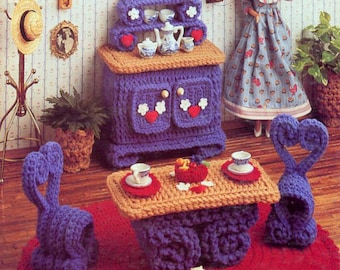 RETIREMENT SALE ***  Vintage Crochet Pattern PDF  Fashion Doll Home Decor  House Furniture Breakfast Room