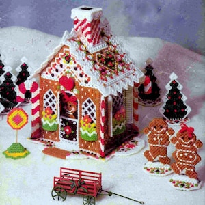 DIGITAL DOWNLOAD PDF Vintage Pattern Plastic Canvas  Christmas Gingerbread House Gingerbread Men Christmas Tree