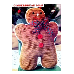 Vintage Crochet Pattern  Christmas Gingerbread Man  Soft Toy  Cushion Pillow  17 inches tall