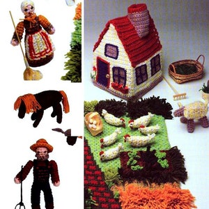 DIGITAL DOWNLOAD PDF Vintage Crochet Pattern Old MacDonalds Farm House Dolls and Animals Retro 1970s Soft Toy