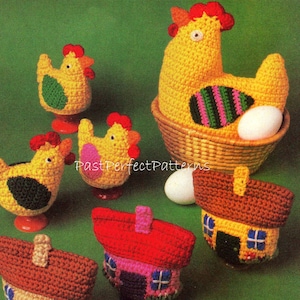PDF Vintage Crochet Pattern  Easter  Hen Chicks House Egg  Cozies Chicken Cosies Cozy Cosy