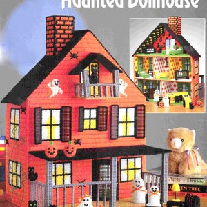 RETIREMENT SALE *** Vintage Plastic Canvas Pattern  Haunted House Halloween   Decorations Dollhouse Dollshouse  Furniture Pumpkins Ghost Cat