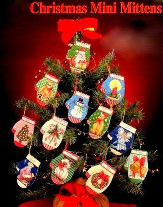 Vintage Christmas Cross Stitch Pattern Mini Mittens Tree Trims Etsy