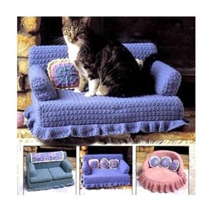 Crochet Pattern Cat Kitten Couches Kitty Pet Bed Sofa Dog Puppy Dolls Furniture Gift Christmas Animal Charity Vintage