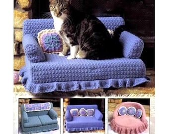 RETIREMENT SALE *** Crochet Pattern Cat Kitten Couches Kitty Pet Bed Sofa Dog Puppy Dolls Furniture Gift Christmas Animal Charity Vintage