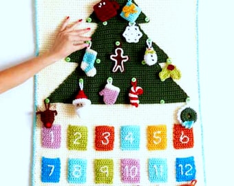 Vintage Christmas Crochet Pattern  Advent Calendar  Christmas Tree Ornaments Santa Wreath Snowman  Holiday Decoration