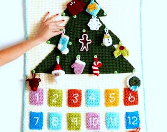 Vintage Christmas Crochet Pattern  Advent Calendar  Christmas Tree Ornaments Santa Wreath Snowman  Holiday Decoration PDF Instant Download