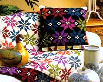 RUHESTANDSVERKAUF ** Vintage Häkelanleitung für Snowflake Afghan und Kissen Decke Tagesdecke Kissen Weihnachten Urlaub Dekor