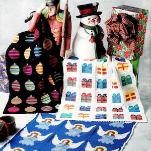 Vintage Crochet Pattern for Six Christmas Afghans Throw Blanket Baubles Tree Gift Box  INSTANT DOWNLOAD PDF