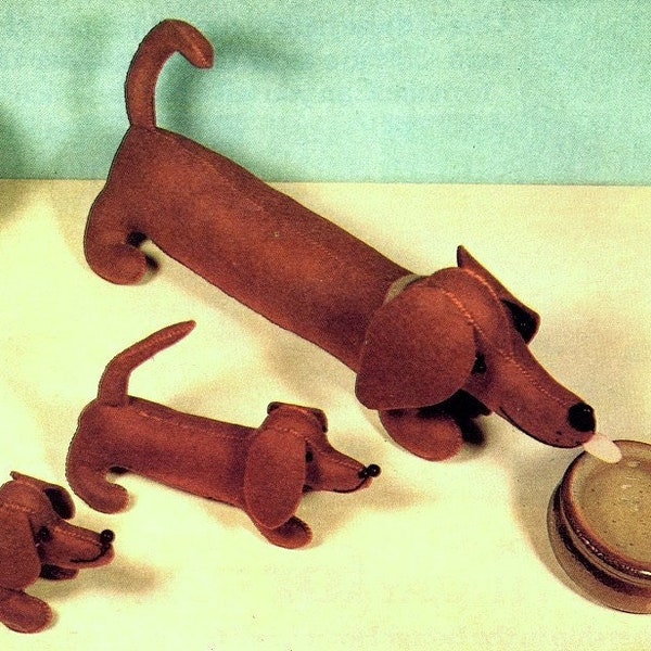 Vintage Sewing Pattern Dachshund Dog and Puppy  Soft Toys Pup Pet Sausage Dog Plush Felt Stuffed