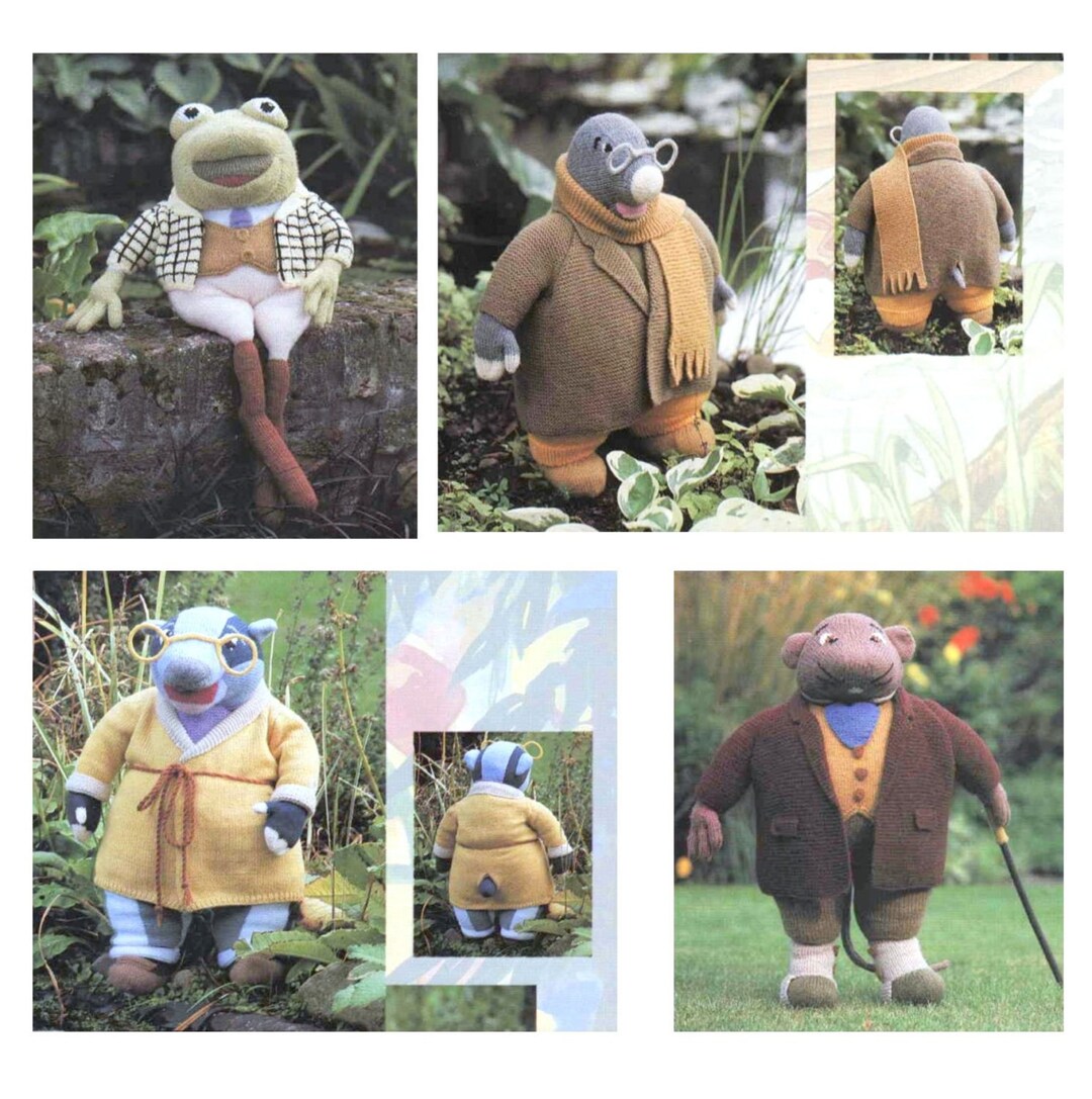 Vintage Knitting Pattern PDF Wind in the Willows Toad Badger Ratty Mole