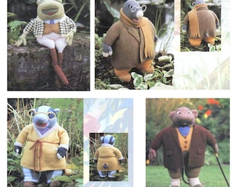 Vintage Knitting Pattern PDF Wind in the Willows Toad Badger Ratty Mole Soft Toy and Sweaters