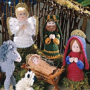 Vintage Crochet Pattern Christmas Nativity Scene Christmas Decorations Creche Angel Donkey Camel Holiday Decoration Tree Trim image 2