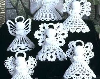 Vintage Christmas Crochet Pattern  Mini Angels  Angel Ornaments Tree Trims Holiday Decoration  White Thread