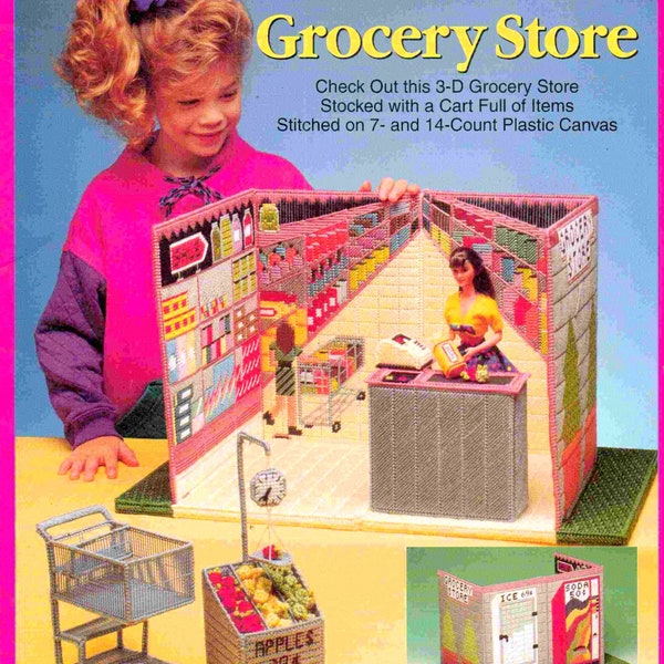 Vintage Pattern Plastic Canvas  Fashion Doll Grocery Store Dolls House Furniture Carry Play Toy Shop Barbie Sindy Shopping Cart Till Food