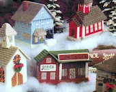 Plastic Canvas Christmas Holiday Village Toy Town Mini Houses Miniatures Church School Ornament Table Decoration