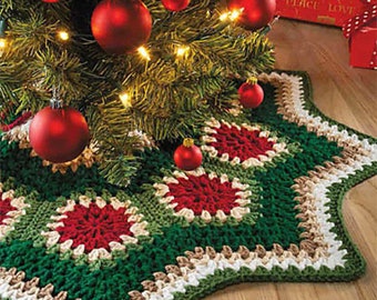 Vintage Noël crochet motif grand-mère ondulation jupe de sapin de Noël Décoration de maison de vacances PDF Téléchargement instantané