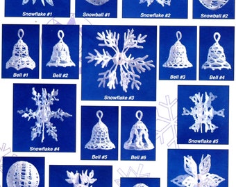 Vintage Crochet Pattern  Snowballs Snowflakes Bells   Christmas Tree Decorations   Tree Trims  Baubles Holiday Ornaments  White Thread