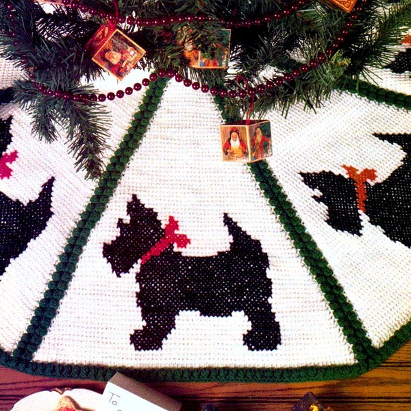 INSTANT DOWNLOAD PDF Vintage Crochet Pattern   Scottie Dog Christmas Tree Skirt  Scotties Highland Terrier