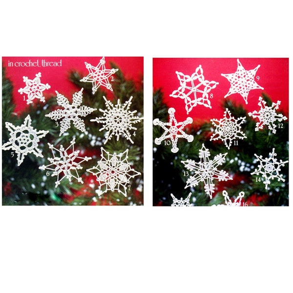 Vintage Crochet Pattern  16 Snowflakes   Christmas Tree Decorations   Tree Trims  Holiday Ornaments