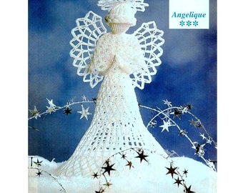 RETIREMENT SALE *** Vintage Crochet Pattern  Tree Topper Angel  Christmas Tree Decoration Holiday Ornament Tree Trims  11 inches
