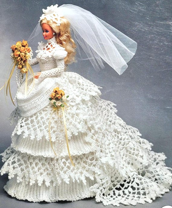 RETIREMENT SALE *** Vintage Crochet Pattern PDF Download Fashion Doll  Wedding Dress Bridal Gown Bride Dolls Clothes Crinoline Ball