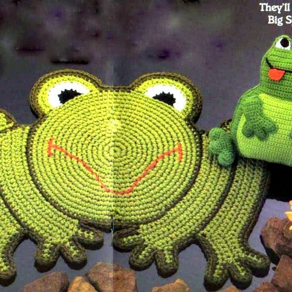 INSTANT DOWNLOAD PDF Vintage Crochet Pattern  Frog Rug Mat and Cushion Pillow or Toy plus other patterns