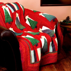 Vintage Christmas Crochet Pattern   Christmas Tree Afghan Throw  Holiday Home Decor Bedspread Cover Gold Star Trees