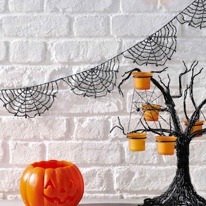 RETIREMENT SALE *** Vintage Halloween Crochet Pattern Cobweb Bunting Decoration Trick or Treat Decor Spiders Web Garland Porch Window