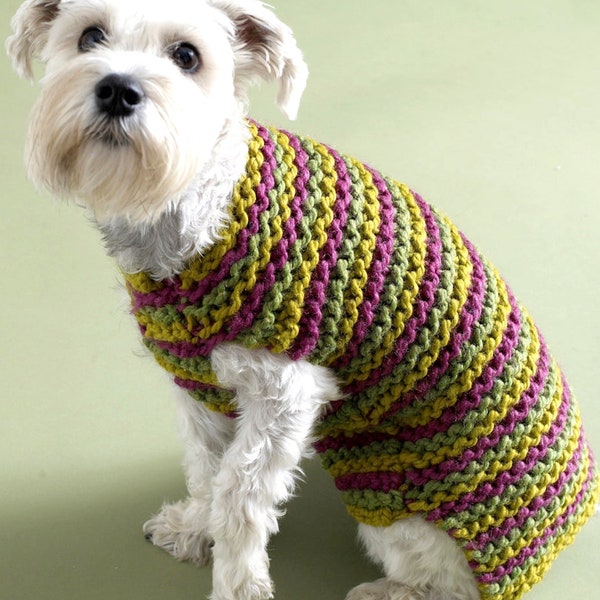 Vintage Knitting Pattern Striped Dog Sweater Coat Jumper S M L XL Pet Puppy Christmas Gift Quick Easy Simple  Super Chunky Bulky PDF