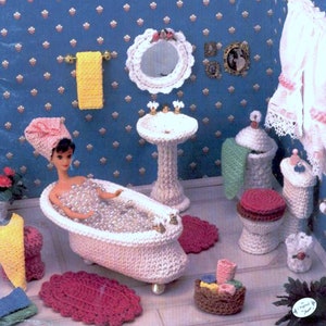 Vintage Crochet Pattern PDF  Fashion Doll Home Decor  House Furniture Bathroom