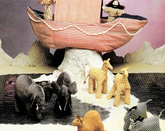 Vintage Sewing Pattern Noahs Ark Mr Mrs Noah Dolls Animals Elephant Giraffe Lion Zebra Camels Doves Soft Toy