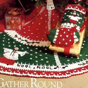 Vintage Christmas Crochet Pattern  Noel Christmas Tree Skirt and Stocking Holiday Home Decor Choir Boy Musical Carol Decoration PDF