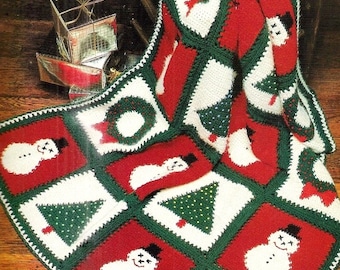 RUHESTANDSVERKAUF ** Vintage Weihnachten Häkelanleitung Weihnachten afghanischer Überwurf Urlaub Hausdekor Überwurf Schneemann Kranz Baum Oma Quadrat