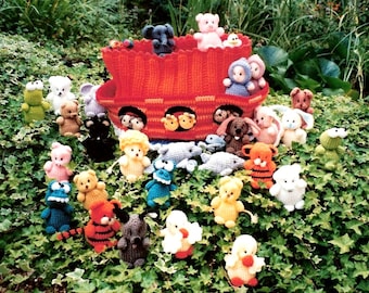 RETIREMENT SALE *** Vintage Crochet Pattern Noah's Ark and Beanie Animals 28 Toys  Mr and Mrs Noah   Zoo Safari Farm Soft Toy Christmas