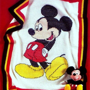 Vintage Crochet Pattern  Mickey Mouse  Afghan Blanket Bedspread Throw Cartoon