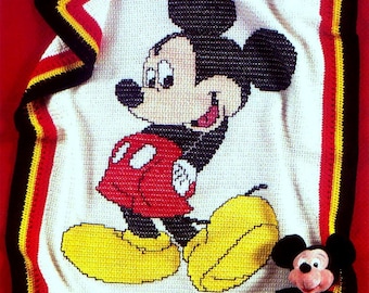 Vintage Crochet Pattern  Mickey Mouse  Afghan Blanket Bedspread Throw Cartoon