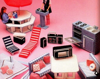 RETIREMENT SALE *** Vintage Pattern Plastic Canvas  Fashion Doll Camper Van Accessories Dolls House Furniture  Barbie Sindy Kitchen   Picnic