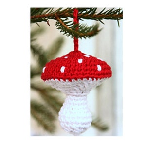 Crochet Pattern Mushroom Toadstool Christmas Tree Decoration Tree Trim Ornament Holiday Decor Autumn Fall Woodland Forest Vintage