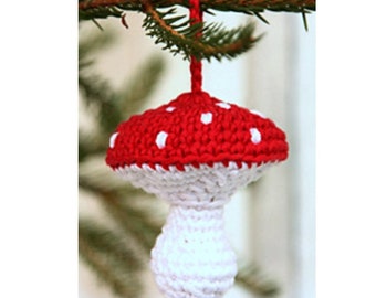 Crochet Pattern Mushroom Toadstool Christmas Tree Decoration Tree Trim Ornament Holiday Decor Autumn Fall Woodland Forest Vintage